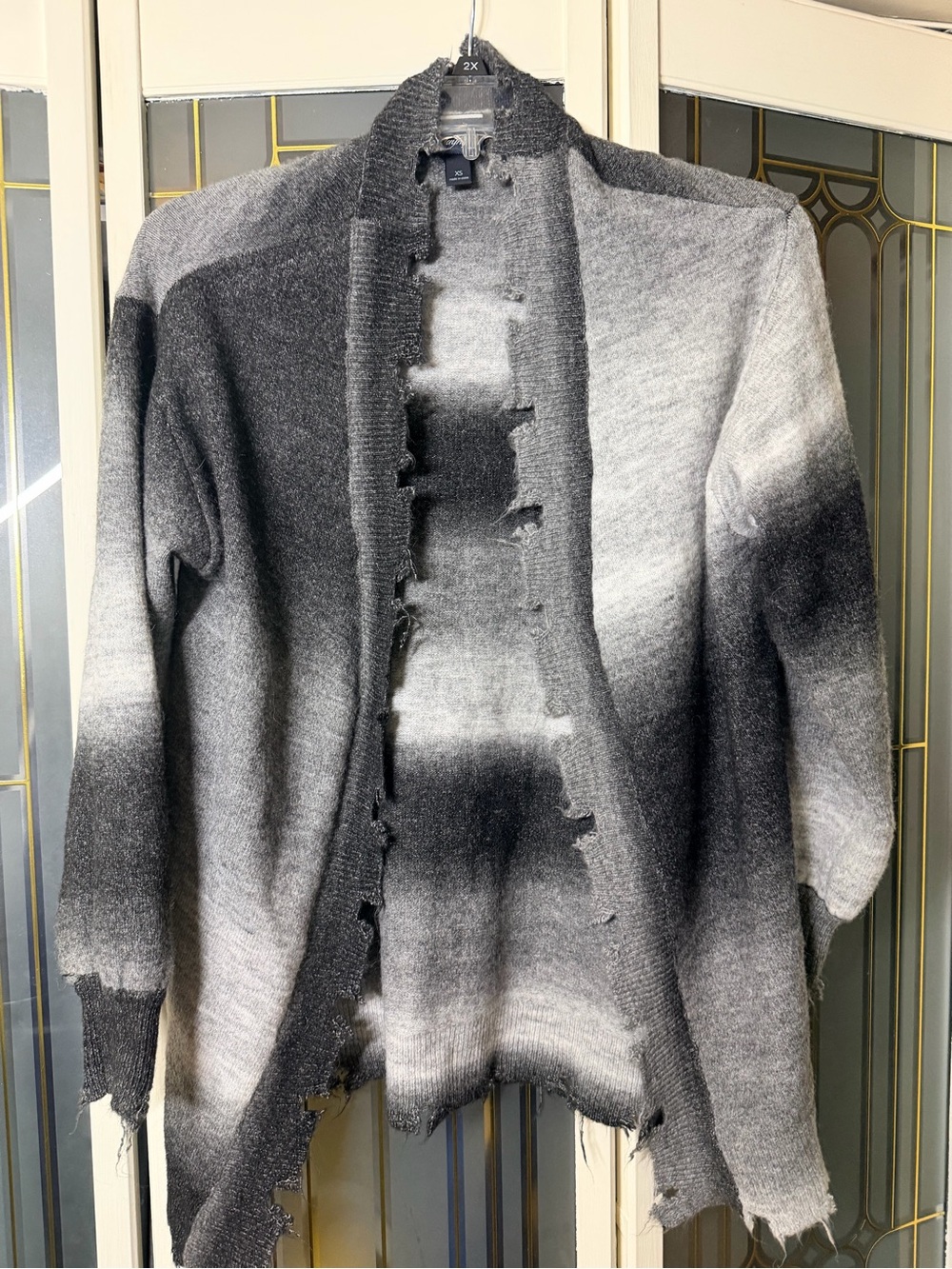 Daytrip Buckle XS Distressed Gray Black Ombre Open Front Cardigan Sweater Grunge